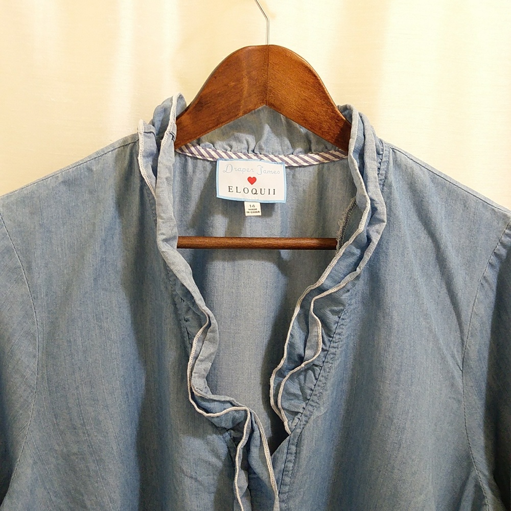 Chambray Button Up With Ruffles - Sz 14 - image 2